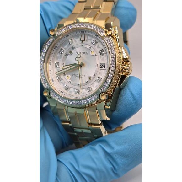 Bulova Precisionist Icon Diamonds Quartz Gold Tone Steel Men's Watch 98J120 7.5" - Picture 5 of 15